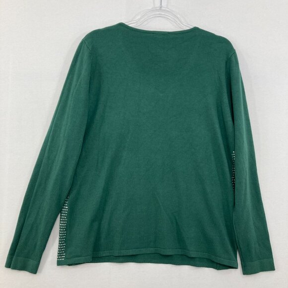 New Liv Milano Large V Neck Green Embellished Long Sleeve Knit Light Sweater - Picture 9 of 10